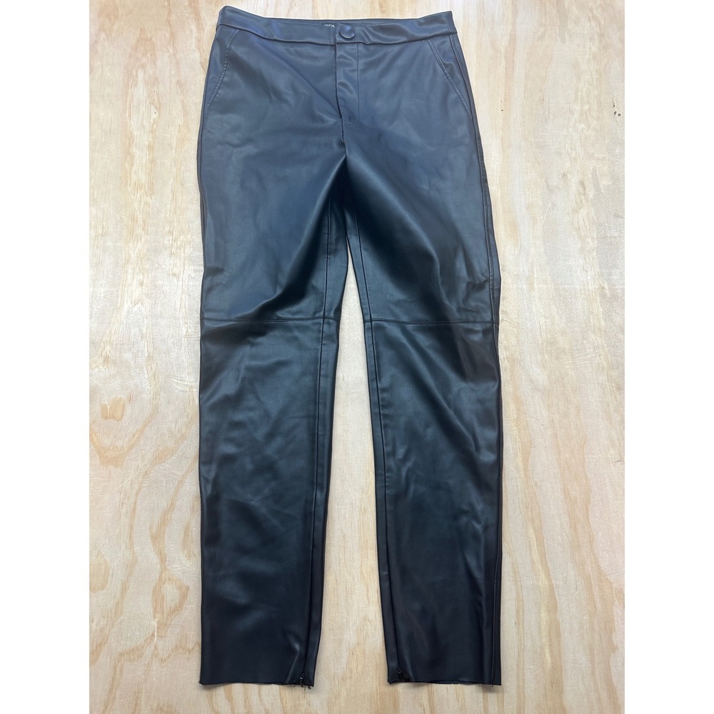 Zara Womens Black Faux Leather‎ Straight Leg Ankle Zip Pants 8372/235 Size Large